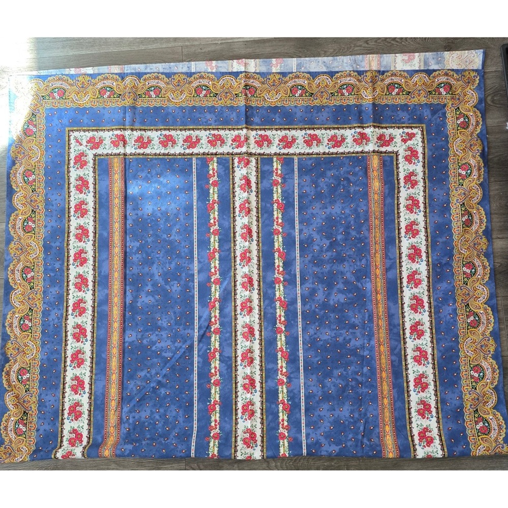 120x48 Tablecloth Blue Red gold French Cotton Floral Paisley Print